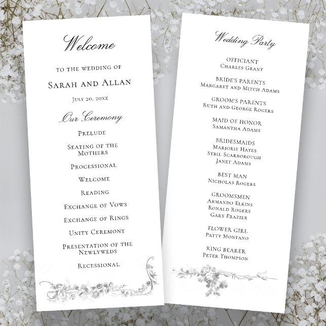 Ornate Classic French Rose Border Wedding Programm (Von Creator hochgeladen)