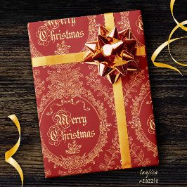 Ornate Classic Vintage Merry Christmas Red Gold Geschenkpapier