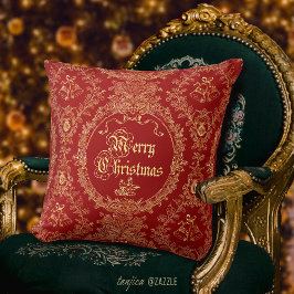Ornate Classic Vintage Red Gold Merry Christmas Kissen
