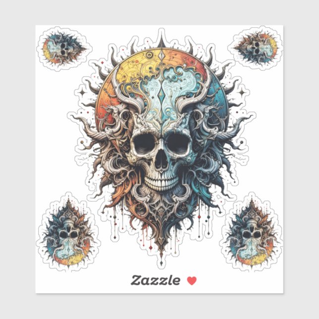Ornate Cosmic Skull Gothic Baroque Mandala  Aufkleber (Blatt)