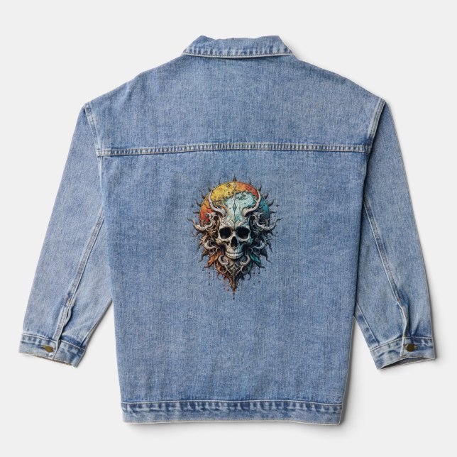 Ornate Cosmic Skull Gothic Baroque Mandala  Jeansjacke (Rückseite)