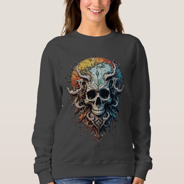 Ornate Cosmic Skull Gothic Baroque Mandala  Sweatshirt (Vorderseite)