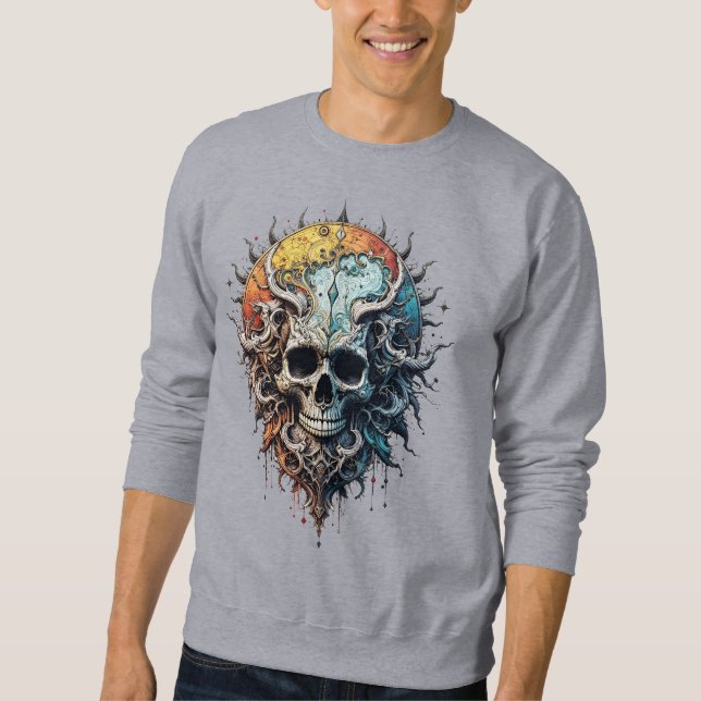 Ornate Cosmic Skull Gothic Baroque Mandala  Sweatshirt (Vorderseite)