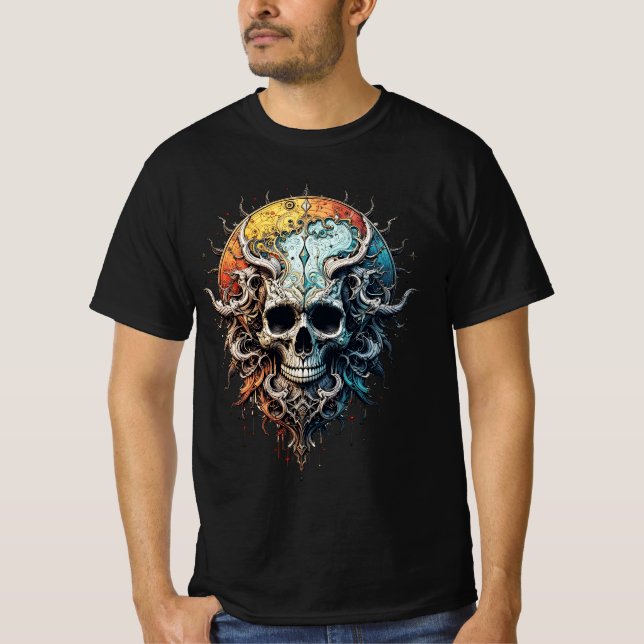 Ornate Cosmic Skull Gothic Baroque Mandala  T-Shirt (Vorderseite)