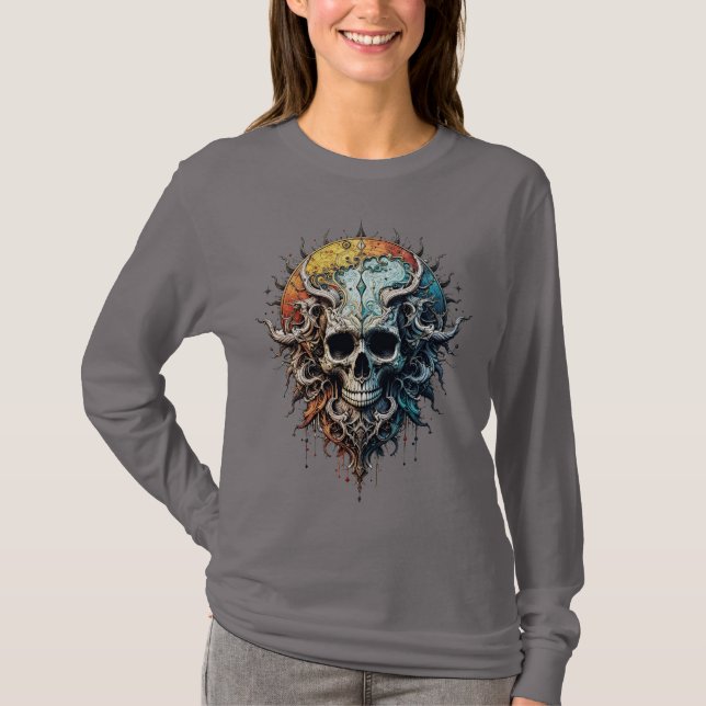 Ornate Cosmic Skull Gothic Baroque Mandala  T-Shirt (Vorderseite)