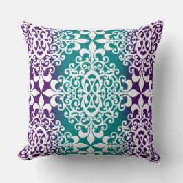 Ornate Damask Purple und Teal Ombre Kissen