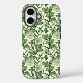 Ornate dark green acanthus leaves pattern iPhone 16 hülle