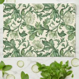 Ornate dark green acanthus leaves pattern geschirrtuch