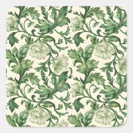 Ornate dark green acanthus leaves pattern quadratischer aufkleber