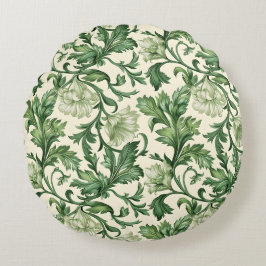 Ornate dark green acanthus leaves pattern rundes kissen