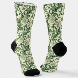 Ornate dark green acanthus leaves pattern socken