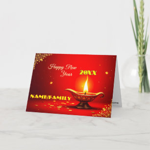 Ornate Diya – Warm Golden Neujahr Feiertagskarte