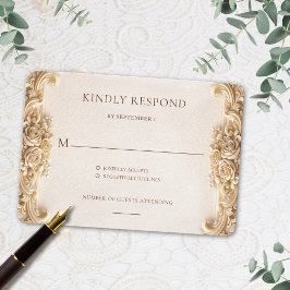 Ornate Elegant Gold Floral RSVP Response Card Karte