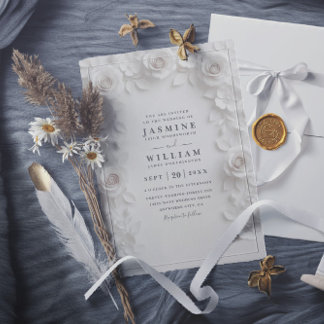 Ornate Embossed Vintage Roses QR Code Wedding Einladung