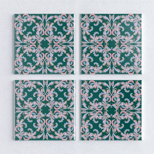 Ornate Floral Filigree Tile in Hunter Green  Fliese (Von Creator hochgeladen)