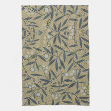 Ornate floral pattern with dark blue vines 