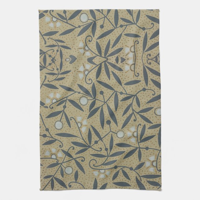 Ornate floral pattern with dark blue vines  geschirrtuch (Vertikal)