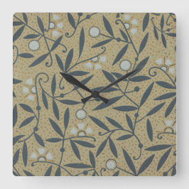 Ornate floral pattern with dark blue vines  quadratische wanduhr