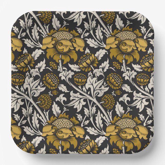 Ornate floral pattern with large gold flowers  pappteller (Vorderseite)