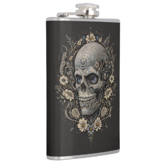Ornate Floral Skull Victorian Gothic Art Nouveau Flachmann