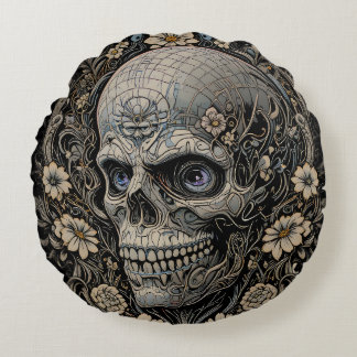 Ornate Floral Skull Victorian Gothic Art Nouveau Rundes Kissen