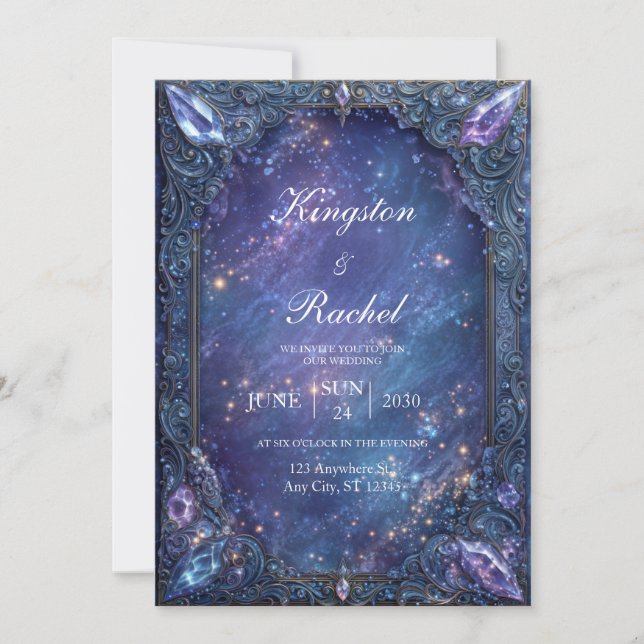 Ornate Gemstone Celestial Galaxy Wedding Einladung (Vorderseite)