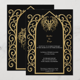Ornate gold border Gothic wedding Invitation Einladung