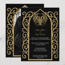 Ornate gold border Photo Gothic wedding Invitation Einladung