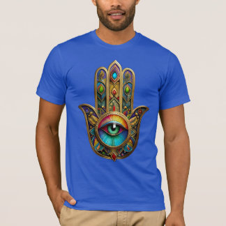 Ornate Gold Colorful Hamsa Green on Red Third Eye T-Shirt