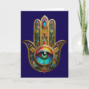 Ornate Gold Farbige Hamsa Grün auf Rotem Dritten A Karte