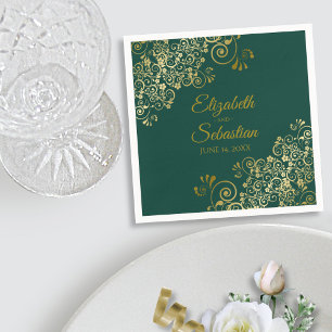 Ornate Gold Filigree Elegant Emerald Green Wedding Serviette