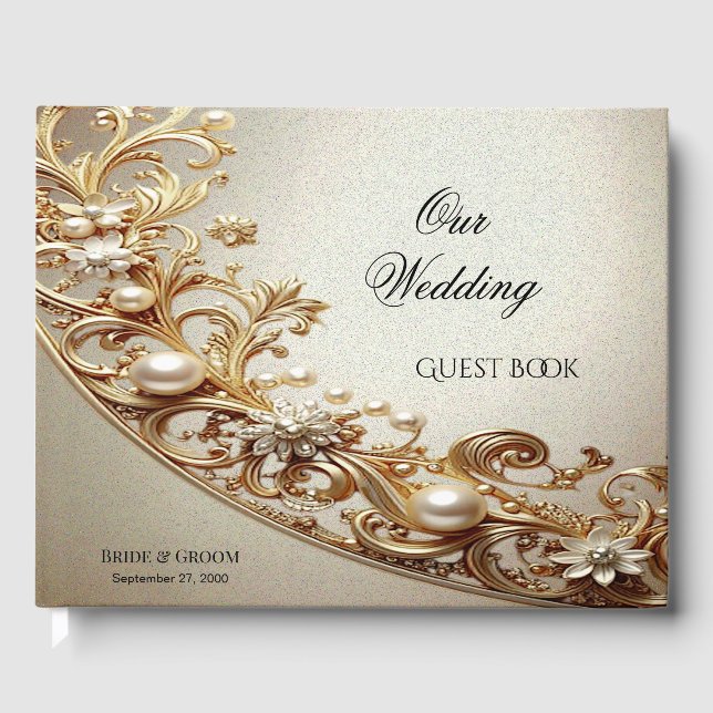 Ornate Gold Flourish Guest Book Gästebuch (Vorderseite)