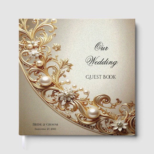 Ornate Gold Flourish Guest Book Gästebuch (Vorderseite)