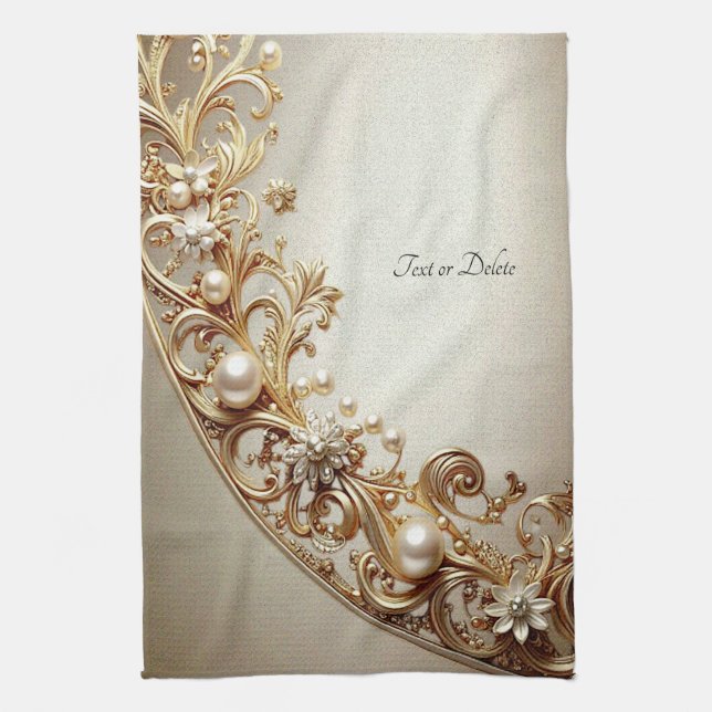 Ornate Gold Flourish Kitchen Towel Geschirrtuch (Vertikal)