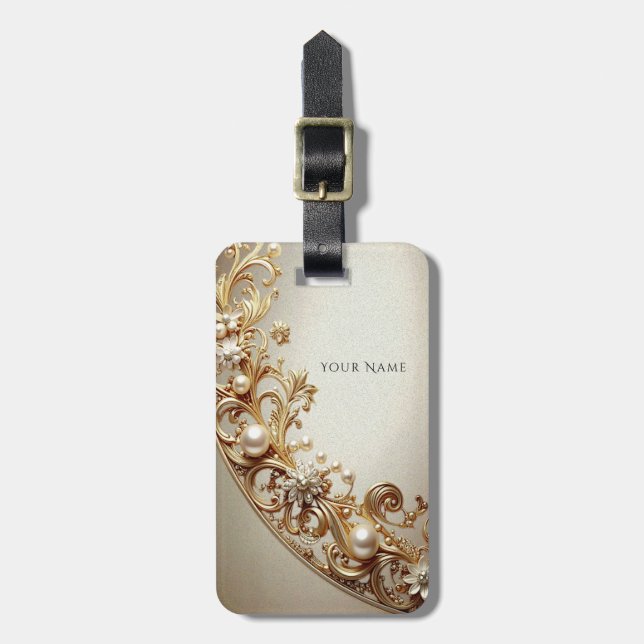 Ornate Gold Flourish Luggage Tag Gepäckanhänger (Vorderseite vertikal)