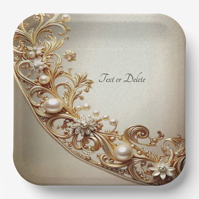 Ornate Gold Flourish Paper Plate Pappteller (Vorderseite)