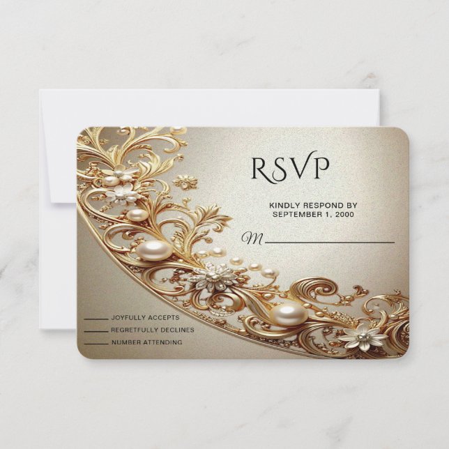 Ornate Gold Flourish RSVP Card Karte (Vorderseite)