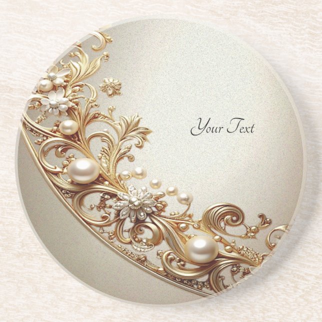 Ornate Gold Flourish Sandstone Coaster Getränkeuntersetzer (Vorne)