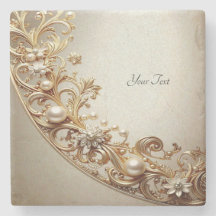 Ornate Gold Flourish Stone Coaster