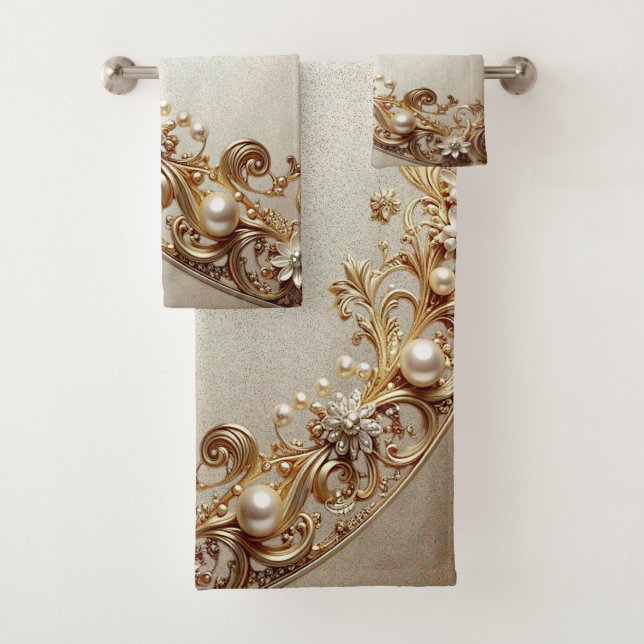 Ornate Gold Flourish Towel Set (Insitu)