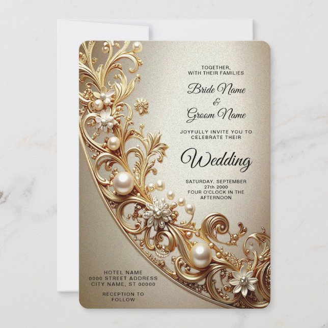 Ornate Gold Flourish Wedding Invitation Einladung (Vorderseite)