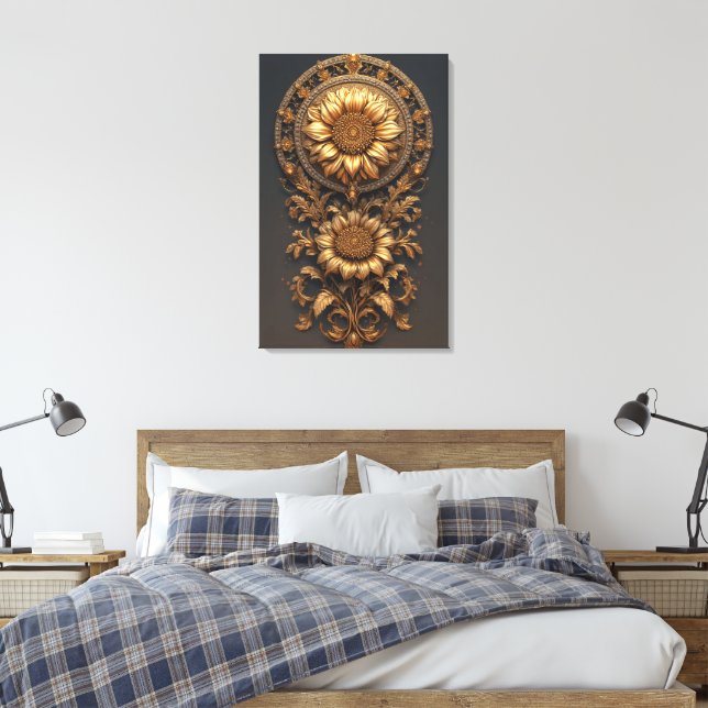 Ornate Gold Frame With Large Metallic Flower Medal Leinwanddruck (Insitu (Schlafzimmer))