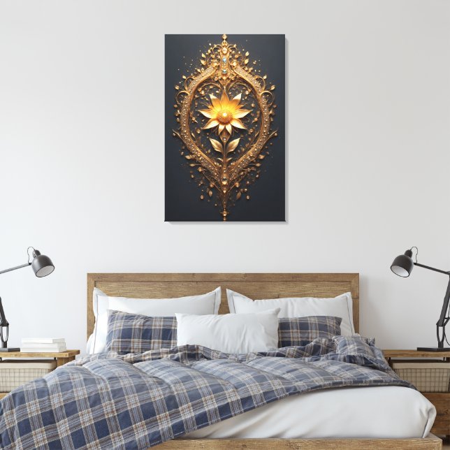 Ornate Gold Frame With Large Metallic Flower Medal Leinwanddruck (Insitu (Schlafzimmer))