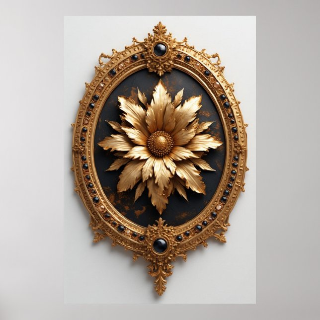 Ornate Gold Frame With Large Metallic Flower Medal Poster (Vorne)