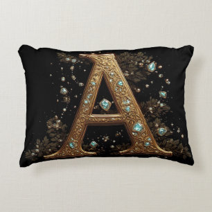 Ornate goldene Letter A Luxus-Monogramm im Vintage Dekokissen