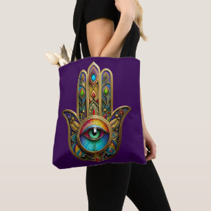 Ornate Goldfarbene Hamsa Grün auf Rotem Dritten Au