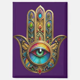 Ornate Goldfarbene Hamsa Grün auf Rotem Dritten Au Magnet