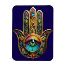 Ornate Goldfarbene Hamsa Grün auf Rotem Dritten Au