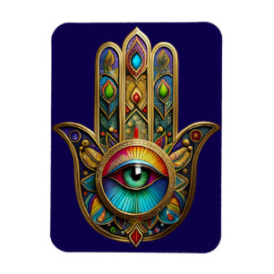 Ornate Goldfarbene Hamsa Grün auf Rotem Dritten Au Magnet