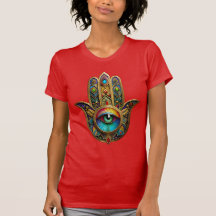Ornate Goldfarbene Hamsa Grün auf Rotem Dritten Au